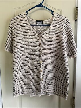 Cream and Black Knit Button-Front Women’s Top